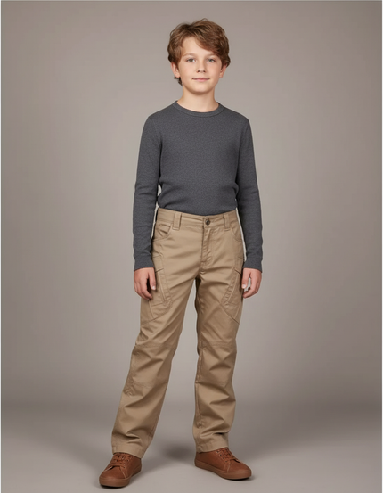 Pantalon Cargo Kaki Ample Multipoches Décontracté Garçon - Coton
