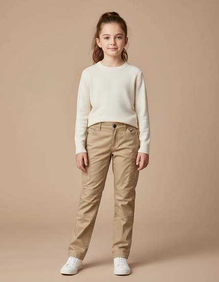 Pantalon Cargo Kaki Enfant Multipoches Coton Droit - Toile