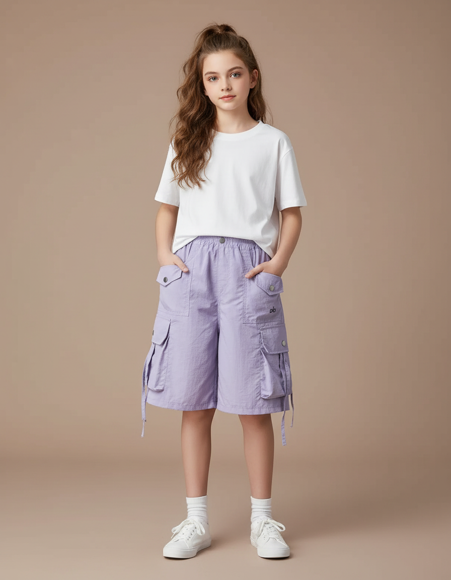 Pantalon Cargo Violet Ample Léger Enfants - Polyester