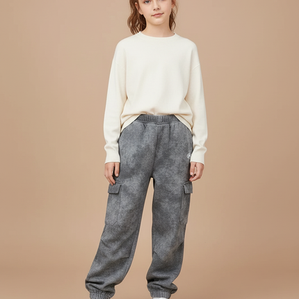 Pantalon Cargo Gris Ample Décontracté Molletonné Enfant