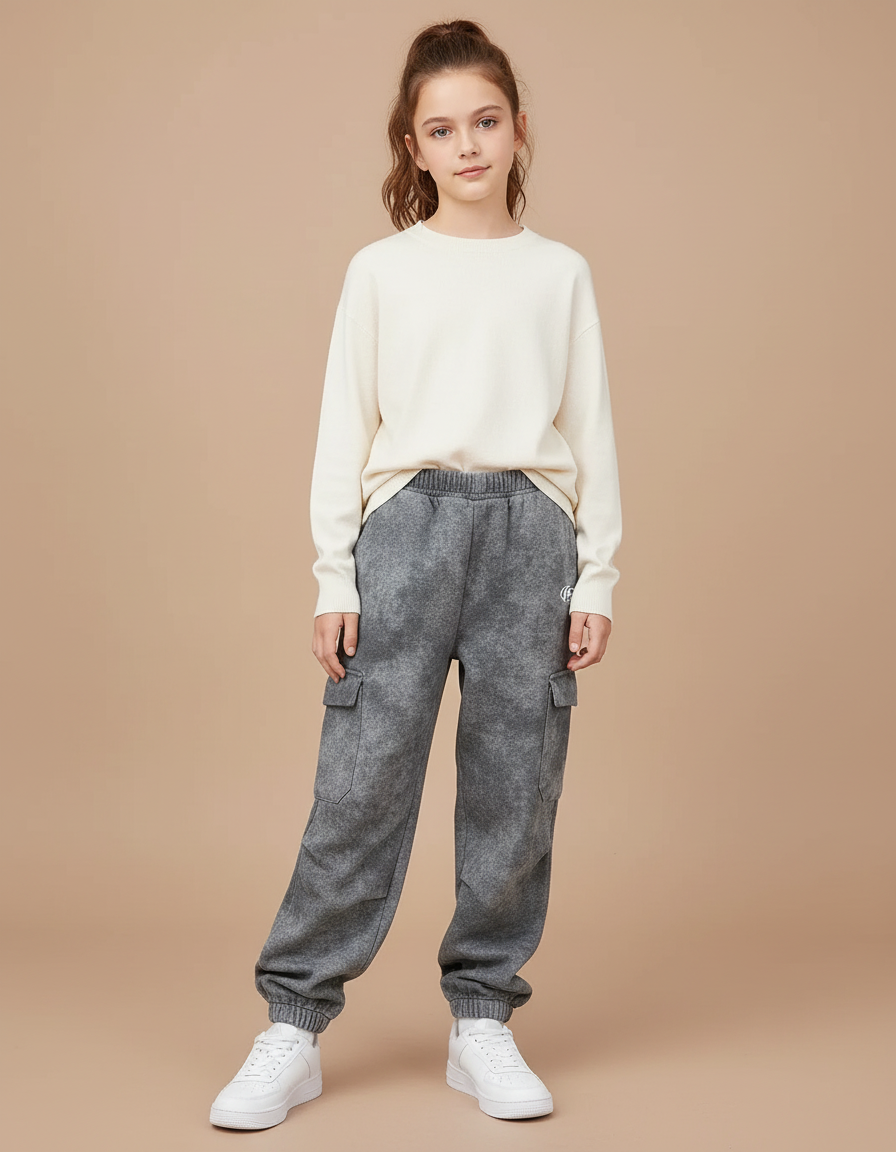 Pantalon Cargo Gris Ample Décontracté Molletonné Enfant