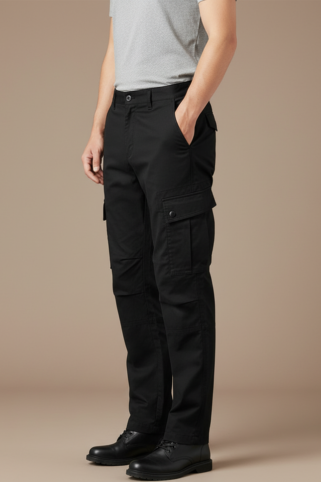 Pantalon Cargo Noir Coton Ample Résistant Multipoches Homme - Toile