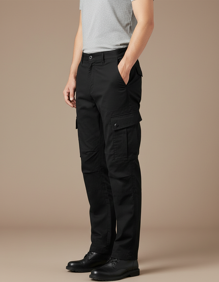Pantalon Cargo Noir Coton Ample Résistant Multipoches Homme - Toile