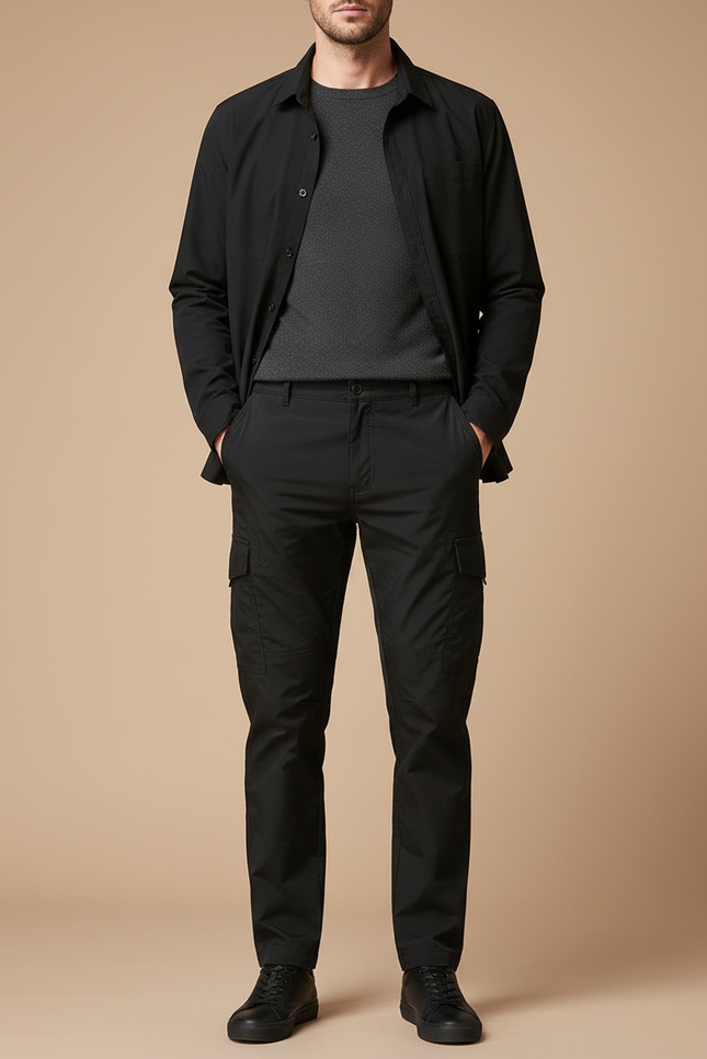 Pantalon Cargo Noir Coton Décontracté Multipoches Homme - Toile
