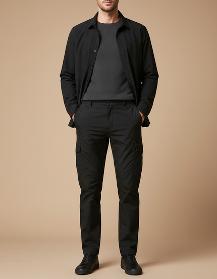 Pantalon Cargo Noir Coton Décontracté Multipoches Homme - Toile