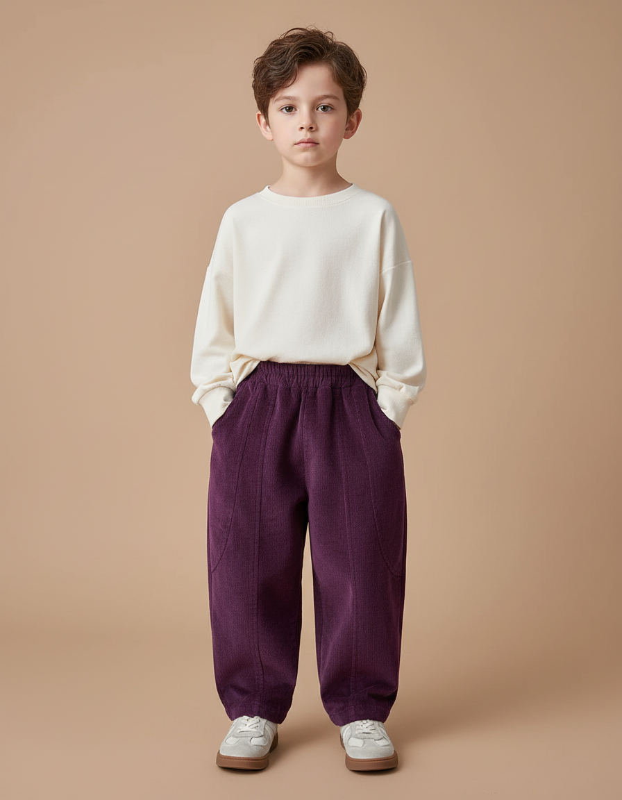 Pantalon Cargo Violet Côtelé Ample Confortable Enfant - Cordé