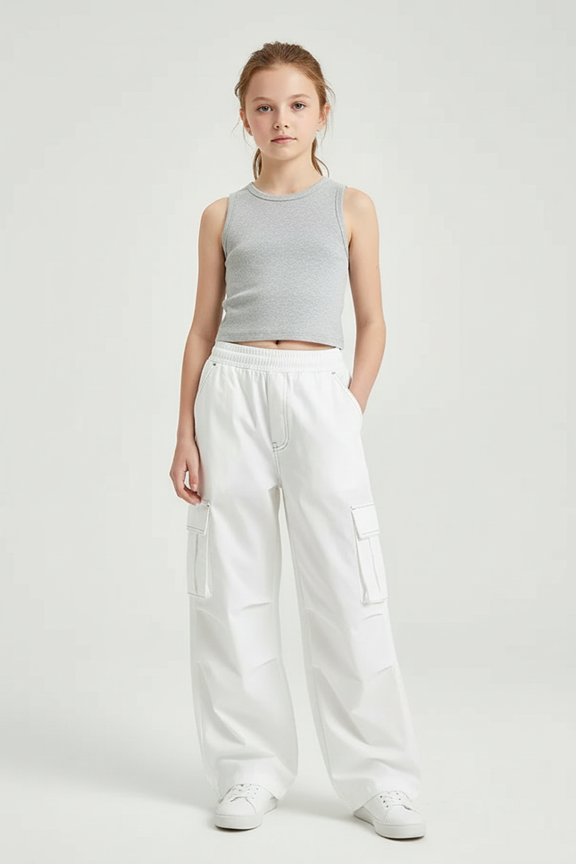 Pantalon Cargo Blanc Ample Coutures Apparentes - Toile
