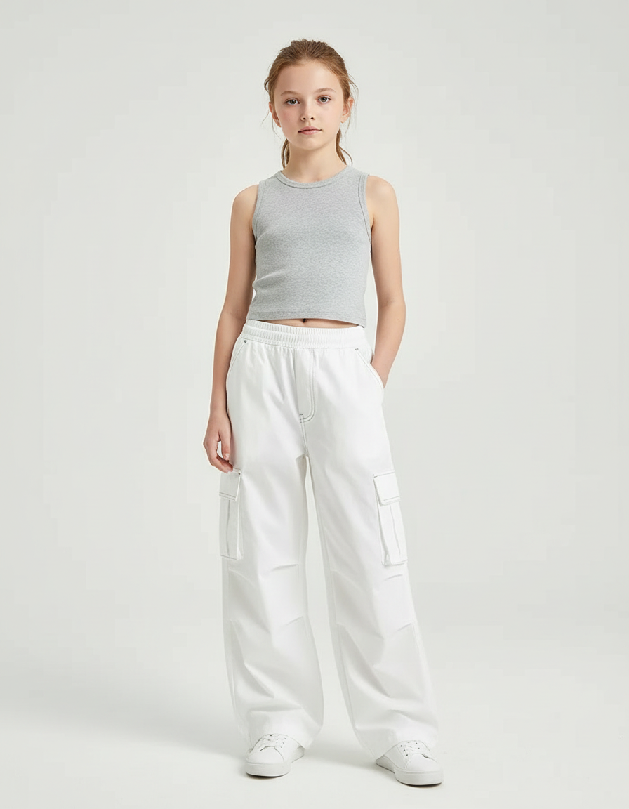 Pantalon Cargo Blanc Ample Coutures Apparentes - Toile