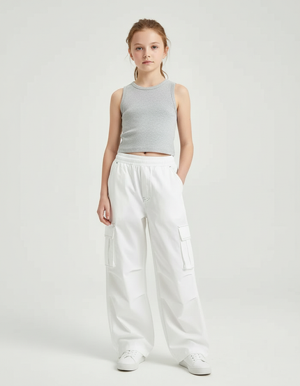 Pantalon Cargo Blanc Ample Coutures Apparentes - Toile
