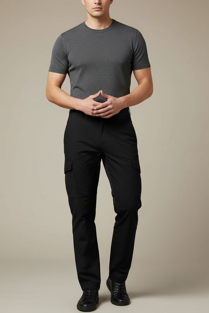 Pantalon Cargo Noir Slim Multipoches Urbain Homme - Gabardine