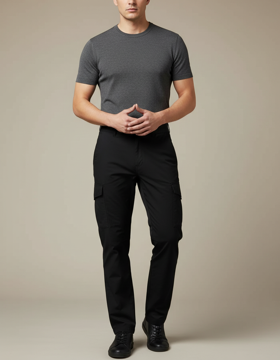 Pantalon Cargo Noir Slim Multipoches Urbain Homme - Gabardine