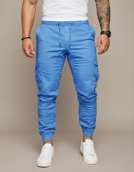 Pantalon Cargo Bleu Ciel Slim Cordon Poches Cheville - Toile