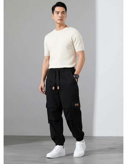 Pantalon Cargo Noir Ample Coton Homme Streetwear