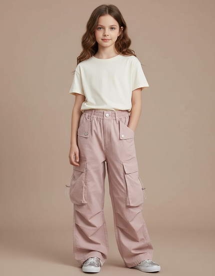 Pantalon Cargo Rose Ample Multipoches Décontracté Enfant - Coton