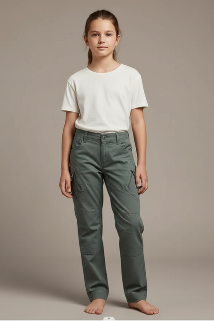 Pantalon Cargo Vert Kaki Tactique Slim Enfant - Toile
