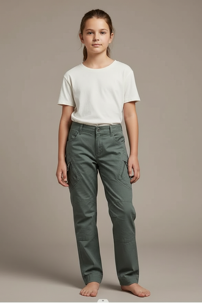 Pantalon Cargo Vert Kaki Tactique Slim Enfant - Toile