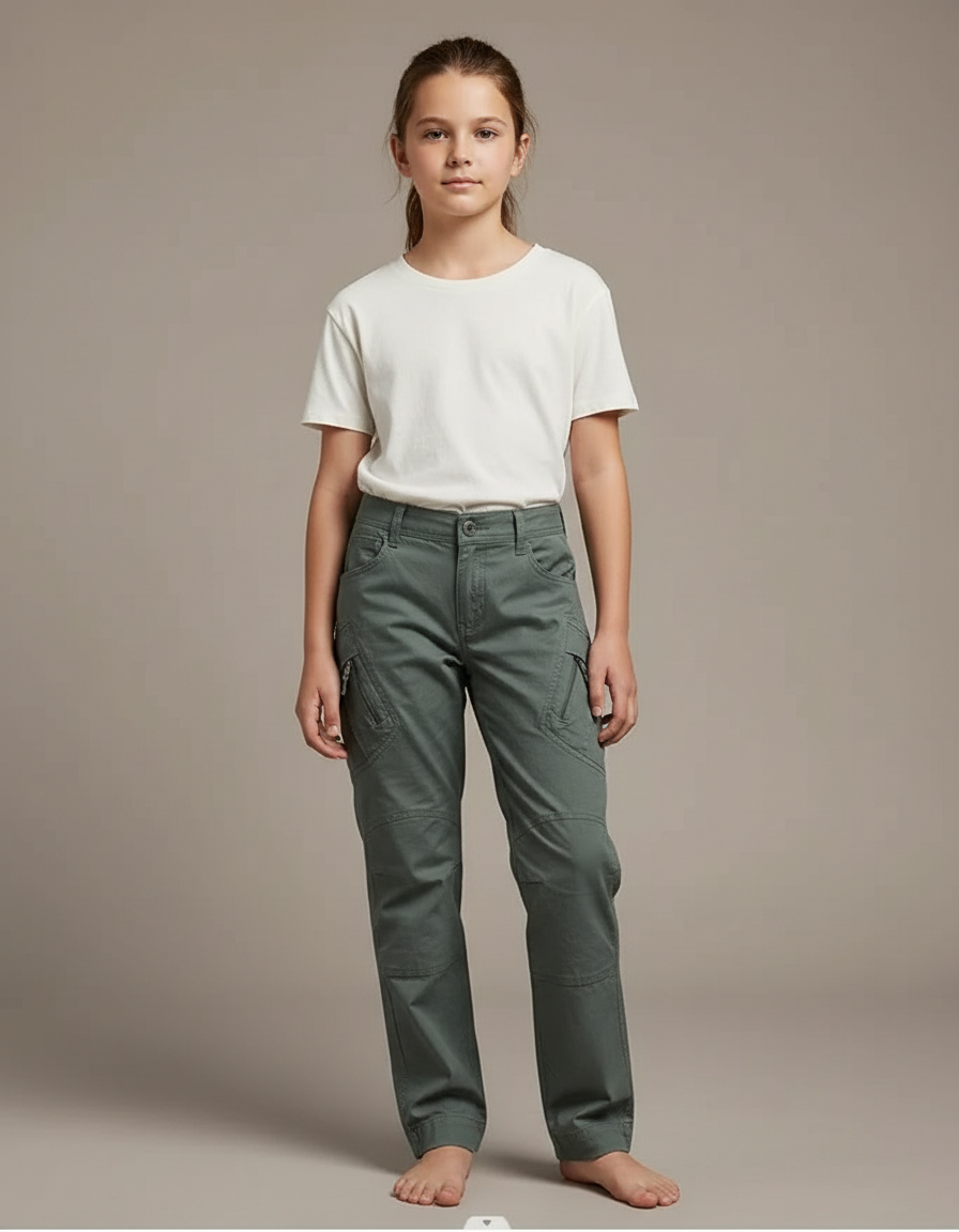 Pantalon Cargo Vert Kaki Tactique Slim Enfant - Toile