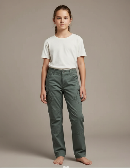 Pantalon Cargo Vert Kaki Tactique Slim Enfant - Toile