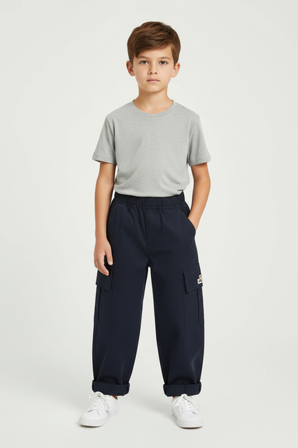 Pantalon Cargo Bleu Marine Ample Coton Enfant - Toile