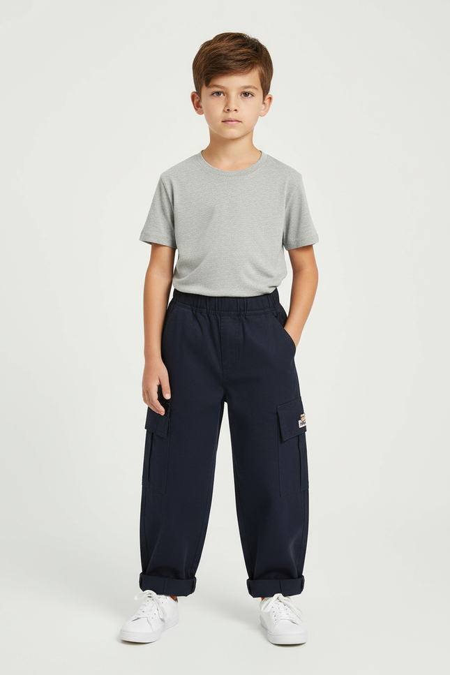Pantalon Cargo Bleu Marine Ample Coton Enfant - Toile