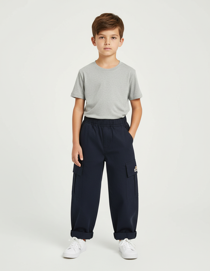 Pantalon Cargo Bleu Marine Ample Coton Enfant - Toile