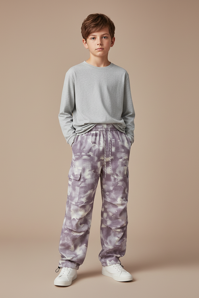 Pantalon Cargo Tie-Dye Ample Violet Imprimé - Maille