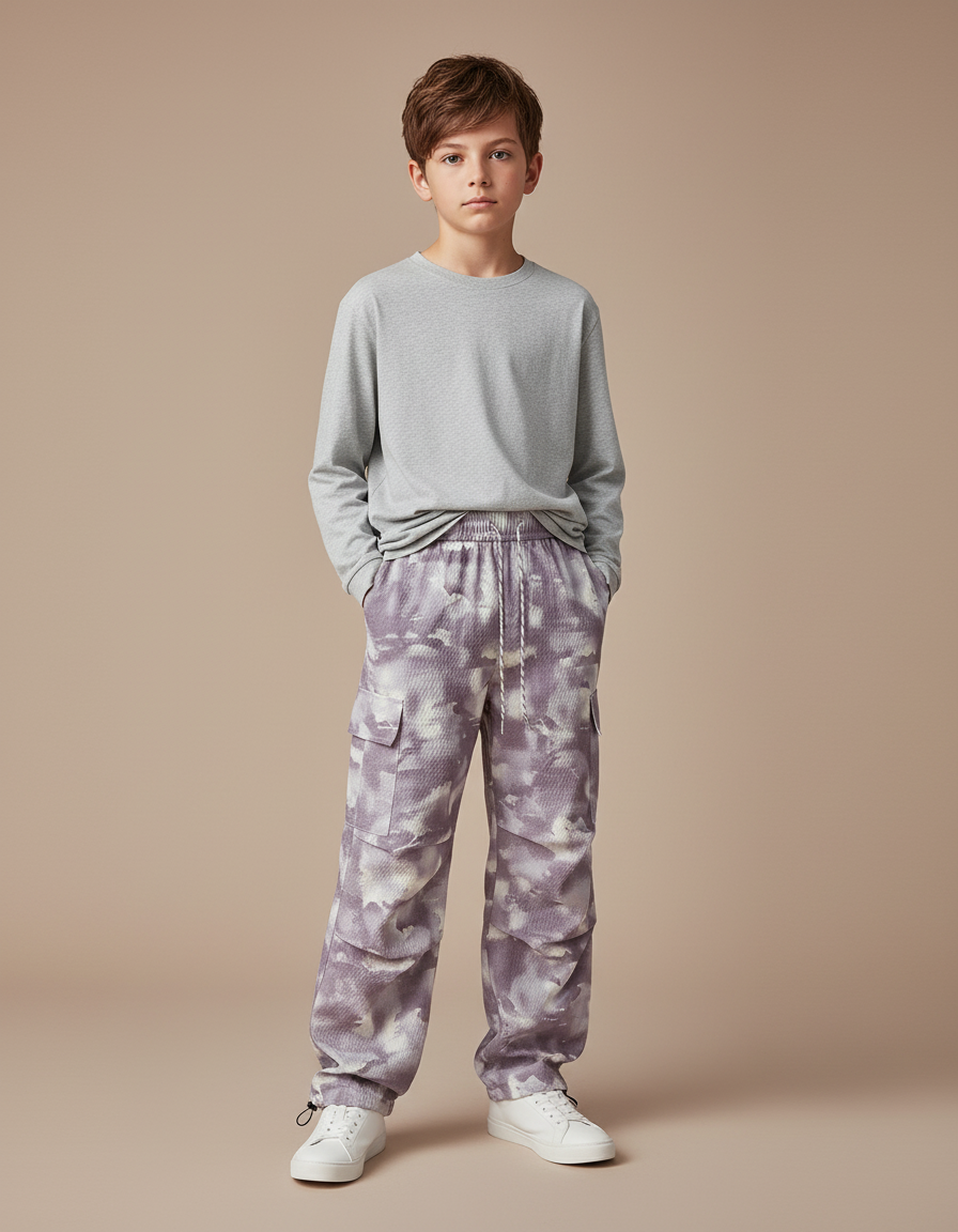 Pantalon Cargo Tie-Dye Ample Violet Imprimé - Maille
