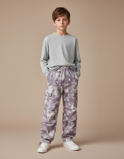 Pantalon Cargo Tie-Dye Ample Violet Imprimé - Maille