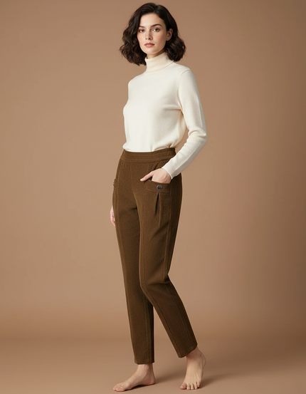 Pantalon Cargo Marron Côtelé Droit Décontracté Femme - Cordé