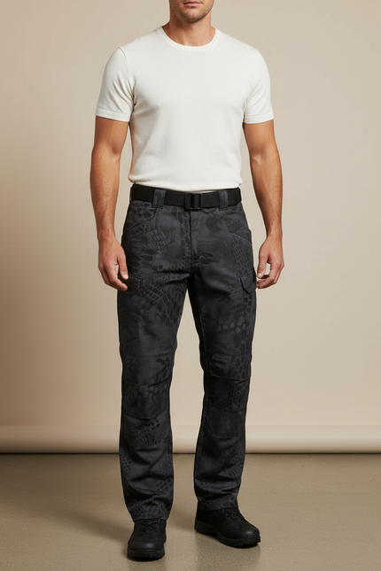 Pantalon Cargo Noir Tactique Multipoches Homme Urbain - Toile
