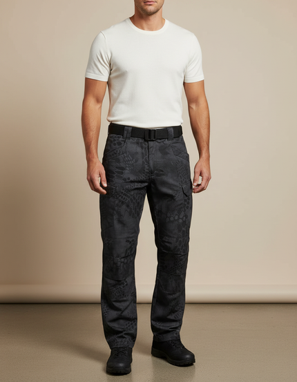 Pantalon Cargo Noir Tactique Multipoches Homme Urbain - Toile