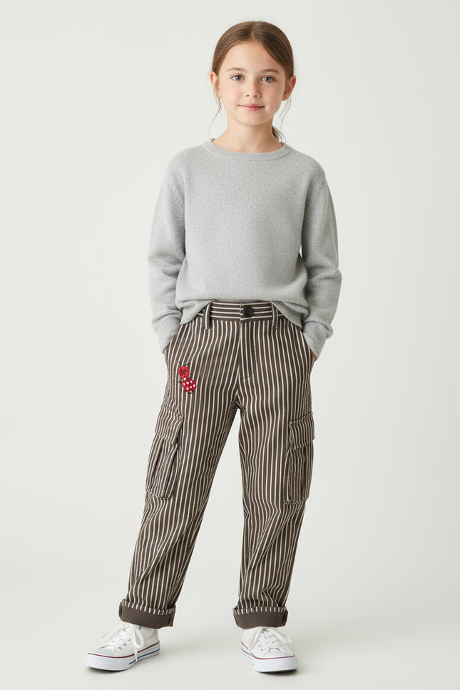 Pantalon Cargo Rayé - Marron Toile