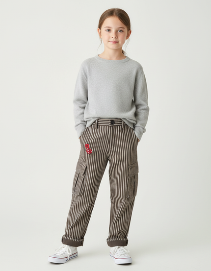 Pantalon Cargo Rayé - Marron Toile