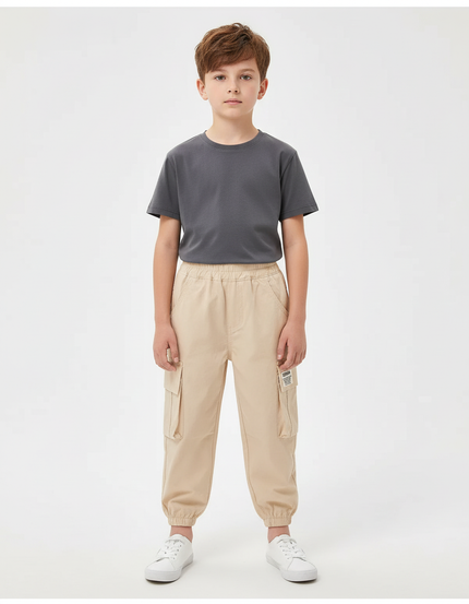 Pantalon Cargo Beige Ample Poches Garçon Décontracté - Gabardine