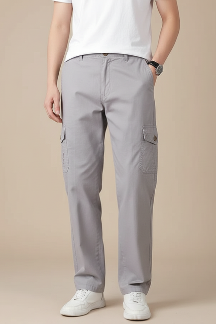 Pantalon Cargo Gris Droit Décontracté Homme Coton
