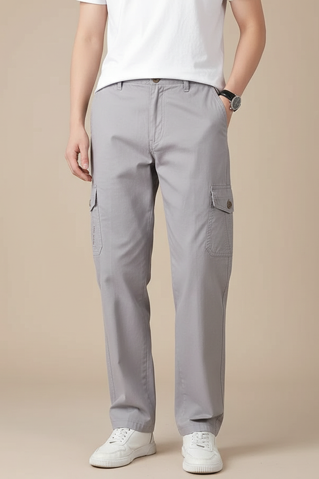 Pantalon Cargo Gris Droit Décontracté Homme Coton