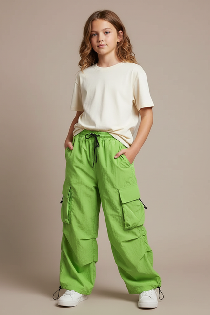 Pantalon Cargo Vert Fluorescent Ample Multipoches Enfant - Polyester