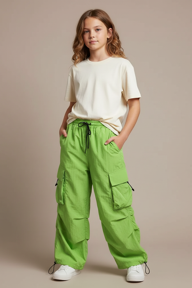 Pantalon Cargo Vert Fluorescent Ample Multipoches Enfant - Polyester