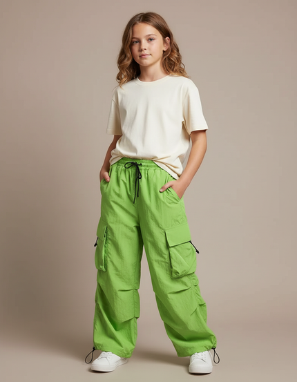 Pantalon Cargo Vert Fluorescent Ample Multipoches Enfant - Polyester