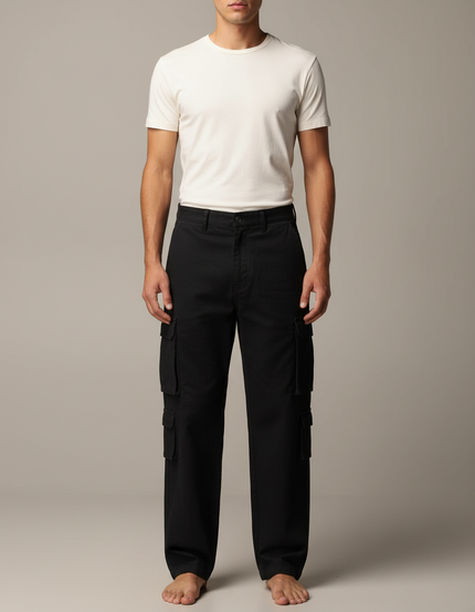 Pantalon Cargo Noir Ample Décontracté Multipoches Homme - Toile