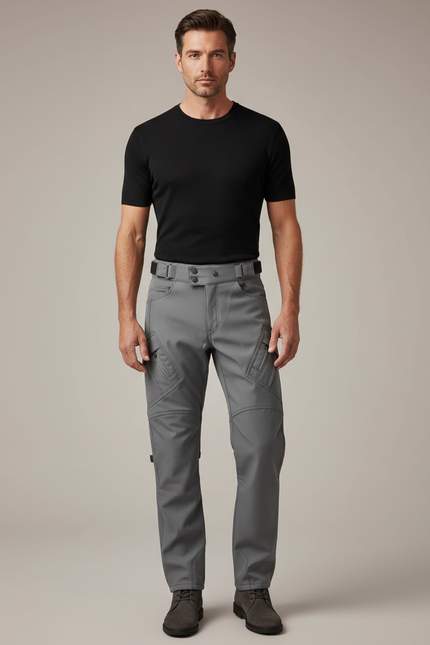 Pantalon Cargo Gris Homme Coupe Droite Multipoches - Polyester