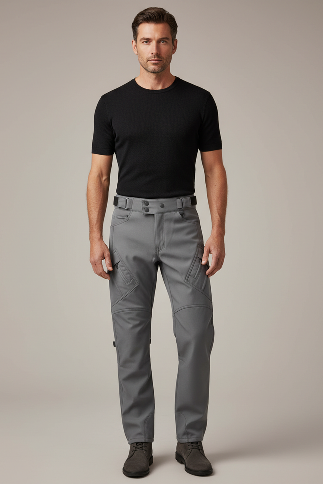 Pantalon Cargo Gris Homme Coupe Droite Multipoches - Polyester
