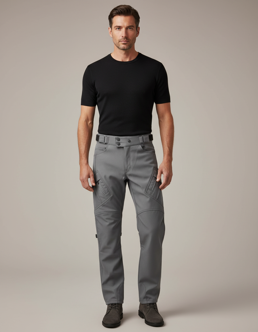 Pantalon Cargo Gris Homme Coupe Droite Multipoches - Polyester