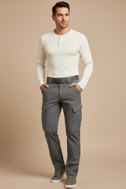 Pantalon Cargo Gris Élastique Multipoches Décontracté Homme - Coton
