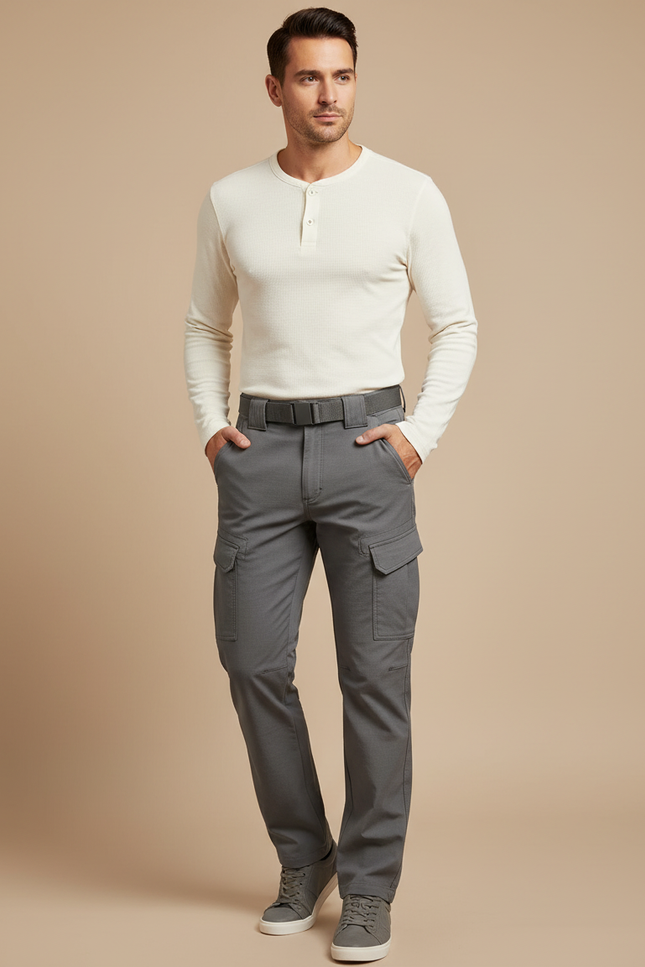 Pantalon Cargo Gris Élastique Multipoches Décontracté Homme - Coton