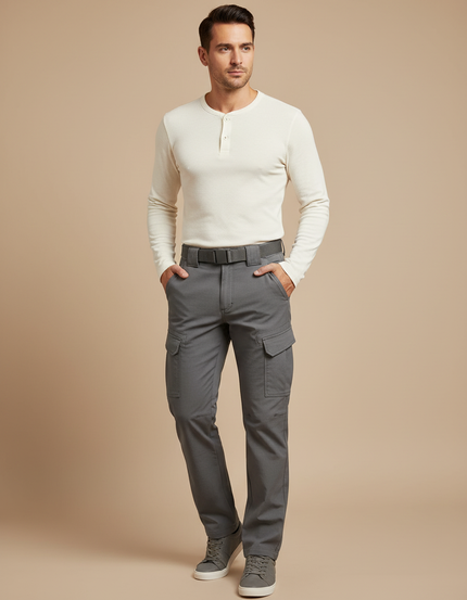 Pantalon Cargo Gris Élastique Multipoches Décontracté Homme - Coton