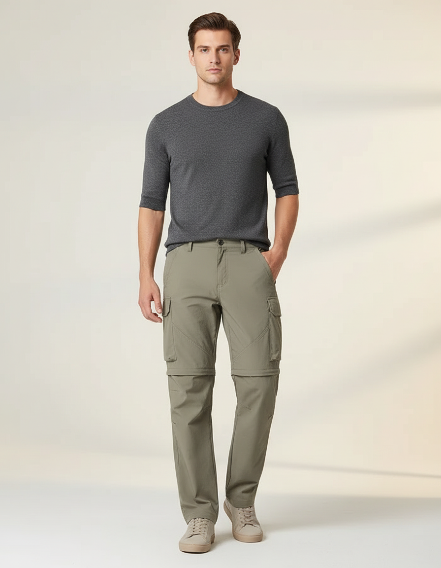 Pantalon Cargo Kaki Convertible Léger Zippé Homme - Polyester