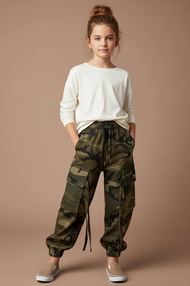 Pantalon Cargo Camouflage Ample Enfant Poches Multiples - Imprimé Molleton