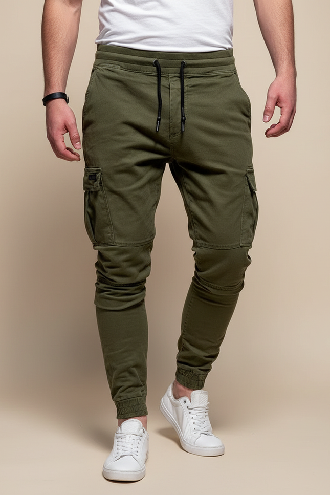 Pantalon Cargo Vert Militaire Jogger Cordon Élastique - Kaki Molleton