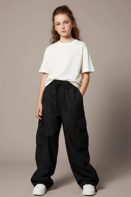 Pantalon Cargo Fille Noir Parachute - Polyester
